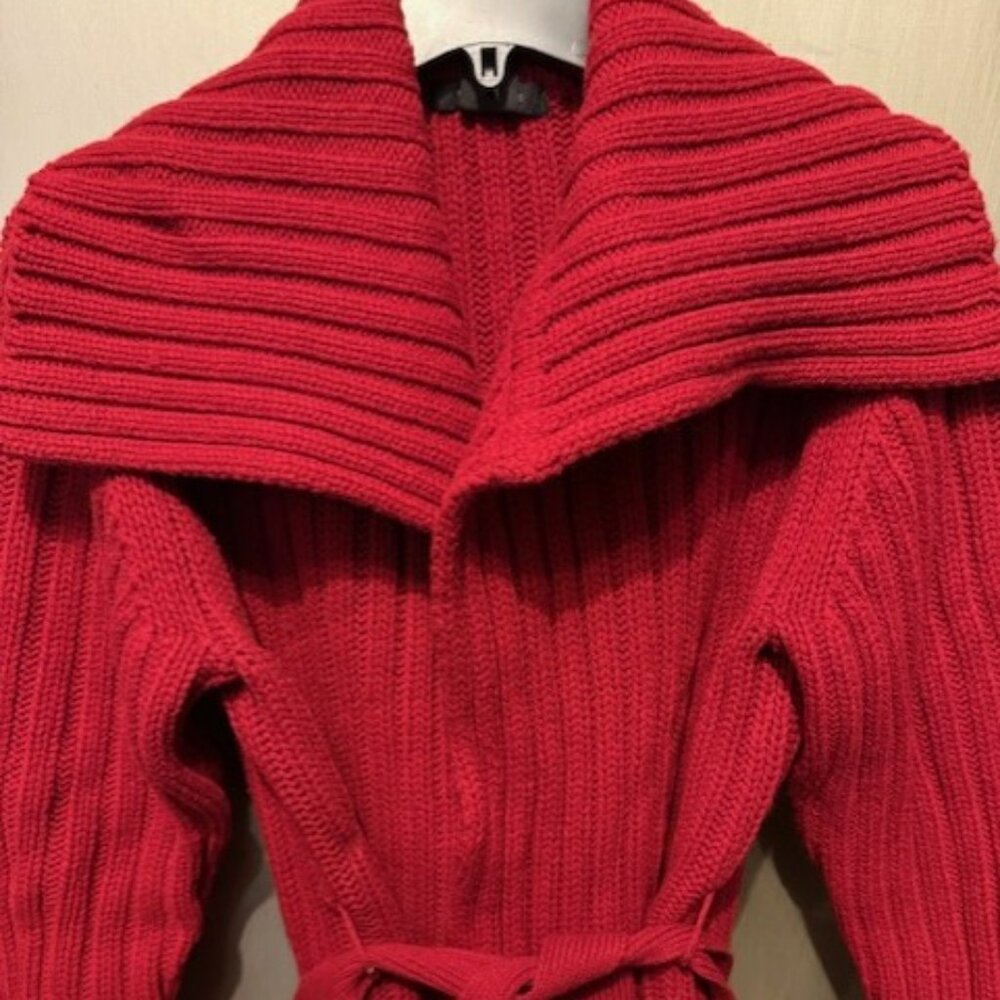 Vintage Chunky Rib Knit open front cardigan Sweater with large collar - Picture 12 of 16